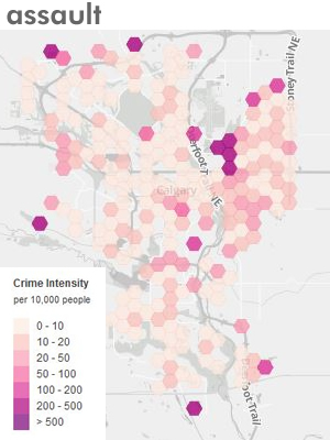 Calgary crime map for Assaults